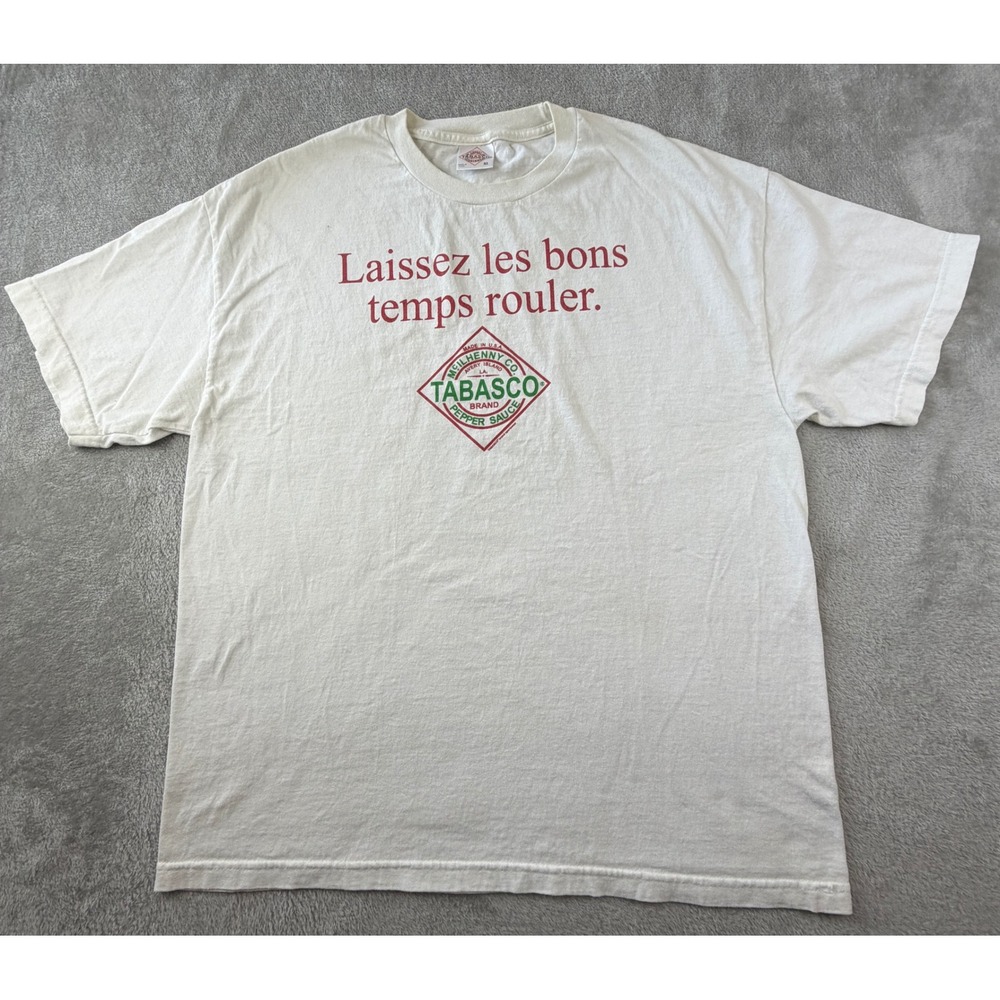 Tabasco Graphic T-Shirt Mens XL White Laissez Les Bons Temps Rouler Vintage USA